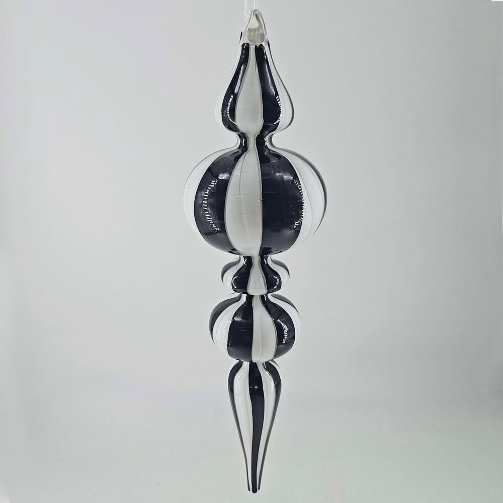 Robert Stanley Black n White Hand Blown Glass Finial Christmas Ornament